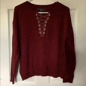 Dark, burgundy lace up sweater